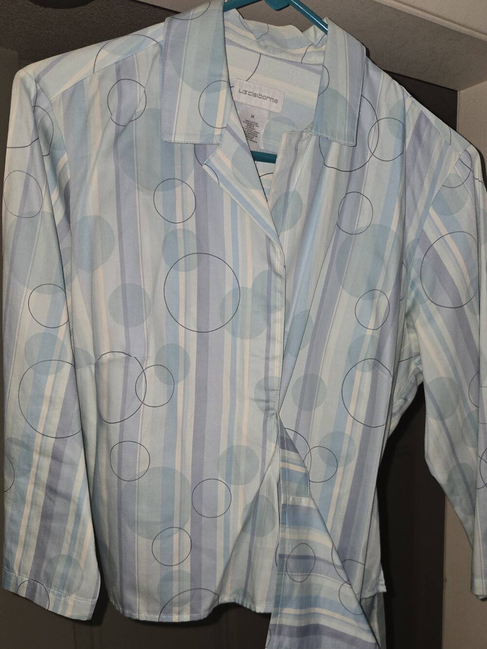 Liz Claiborne Light Blue & White Striped Shirt with Circle Print